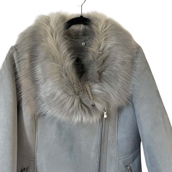 NWT Calvin Klein Asymmetrical Faux Shearling Grey LG (US 12-14) - Picture 5 of 12